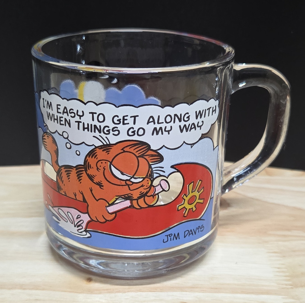 Garfield Odie 1978 McDonald's Glass Mug Collectible Cup Canoe Jim Davis USA